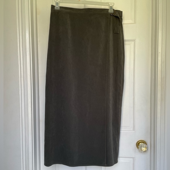 Size 16 Talbots, deep, gray green wrap skirt - Picture 2 of 6